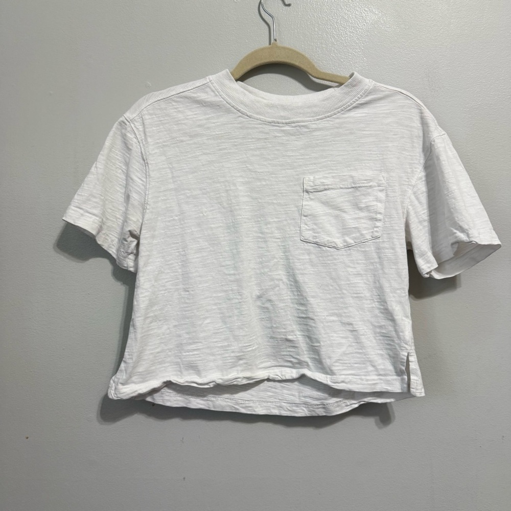 Evereve White Cotton Cropped Pocket TShirt Size XS